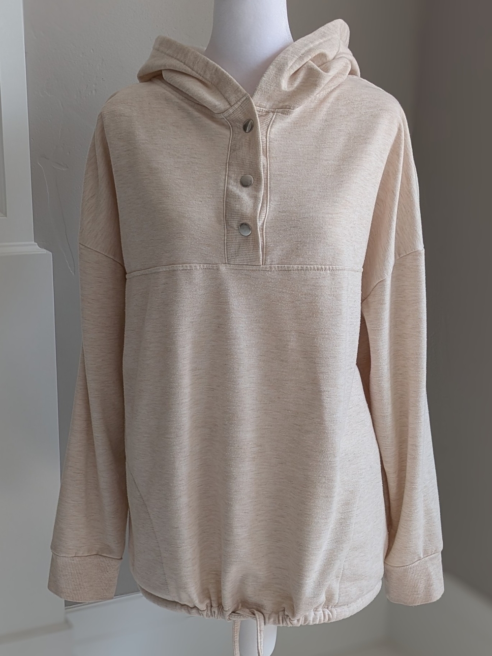 Cream Hoodie with Snap Placket-XL